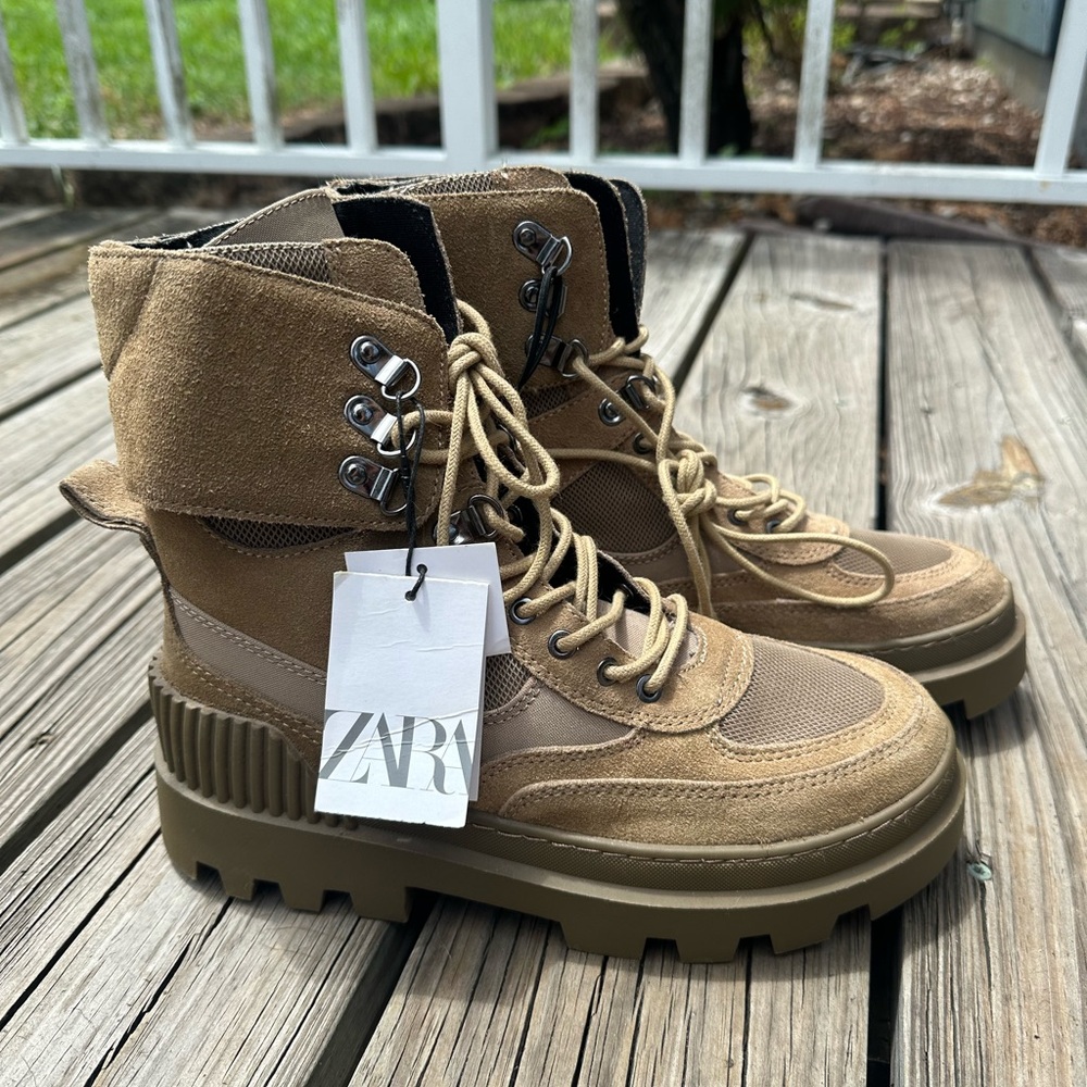 Zara Brown Lace-Up Ankle Boots